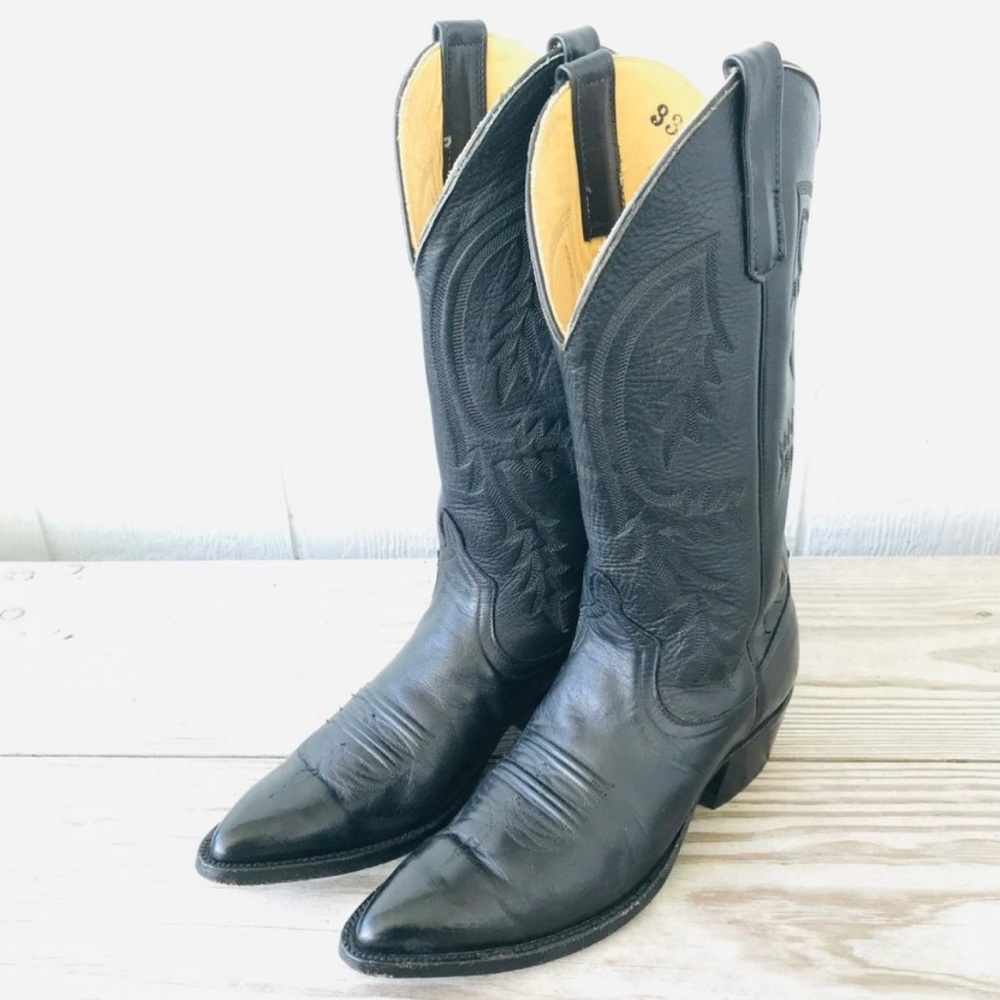 Anderson Bean Cowboy Western Boots Women’s size 8 Black Leather Cowgirl TX USA